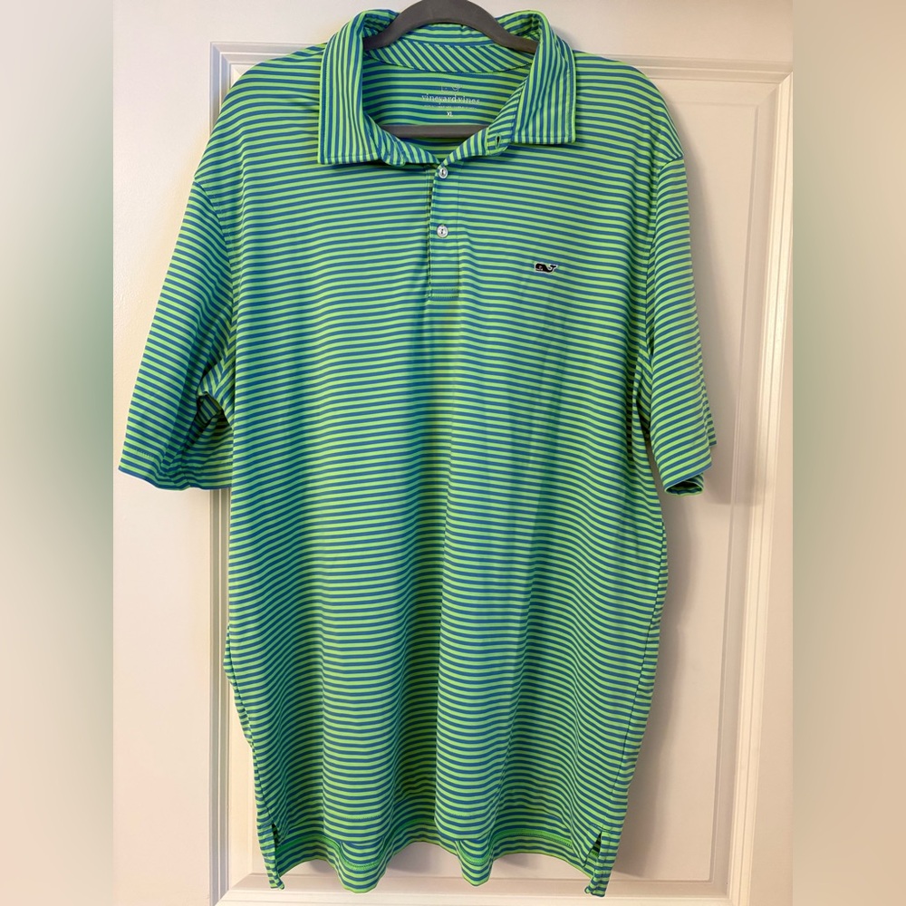 💚Vineyard Vines Green and Blue Striped Polo